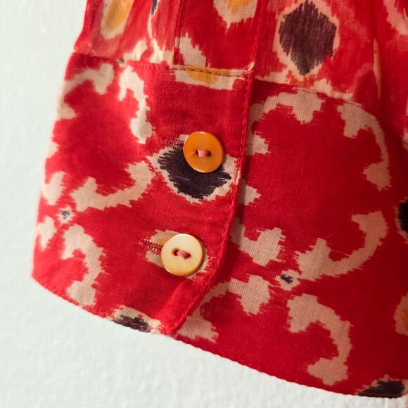 Lafayette 148 New York Red Ikat Print Button Front Blouse Women Sz 14 Tie Front - Picture 10 of 13